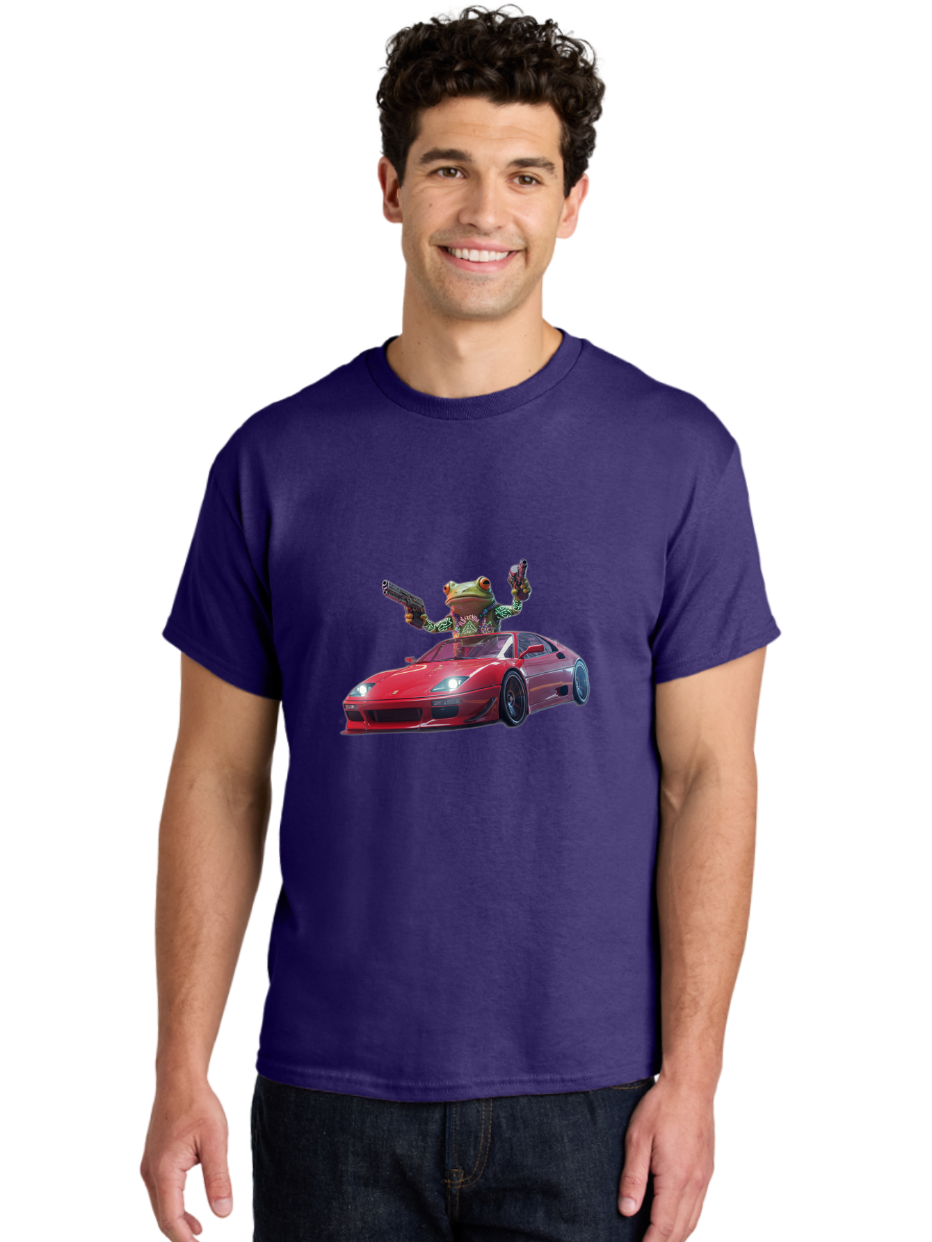 Frog-With-Guns-On-Ferrari Men'S Graphic Tee, 100% Cotton, Comfortable Casual Summer Wear, Machine Washable, Vintage Camera, Old Camera, Antique Camera, Black Camera, Classic Photography, Photography Equipment, Nostalgic Device, Film Camera, Baf848