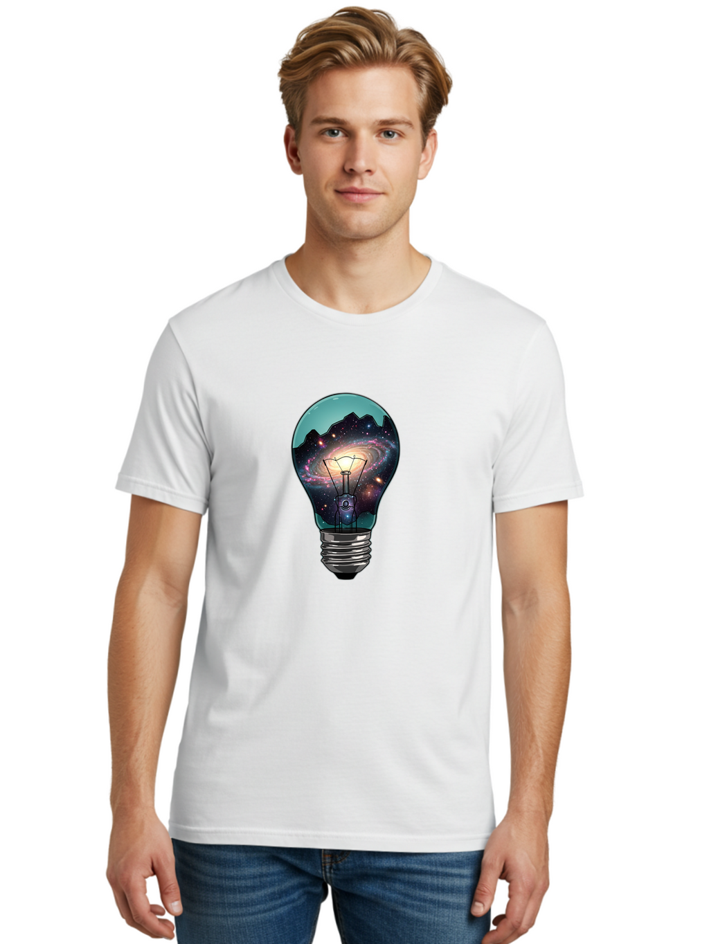 Galaxy-Light-Bulb Men'S Graphic Tee, 100% Cotton, Comfortable Casual Summer Wear, Machine Washable, Vintage Camera, Old Camera, Antique Camera, Black Camera, Classic Photography, Photography Equipment, Nostalgic Device, Film Camera, Camera Art Baf851