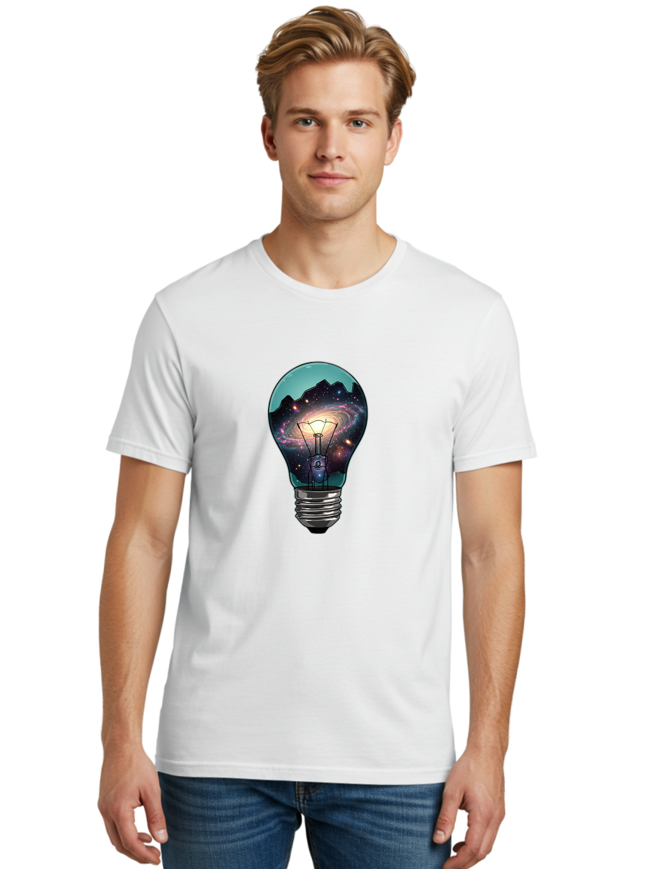 Galaxy-Light-Bulb Men'S Graphic Tee, 100% Cotton, Comfortable Casual Summer Wear, Machine Washable, Vintage Camera, Old Camera, Antique Camera, Black Camera, Classic Photography, Photography Equipment, Nostalgic Device, Film Camera, Camera Art Baf851