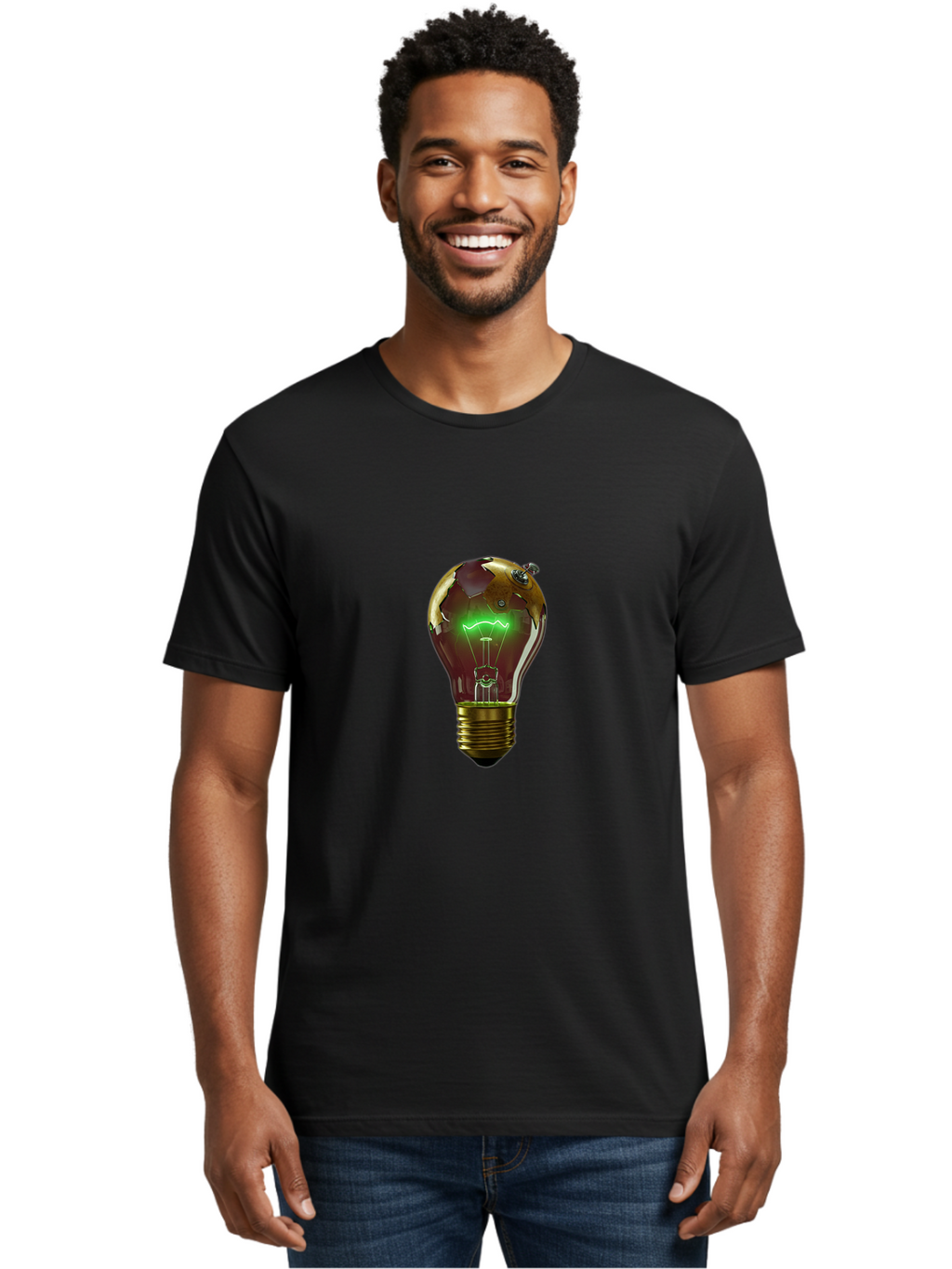 Globe-Light-Bulb Men'S Graphic Tee, 100% Cotton, Comfortable Casual Summer Wear, Machine Washable, Vintage Camera, Old Camera, Antique Camera, Black Camera, Classic Photography, Photography Equipment, Nostalgic Device, Film Camera, Camera Art Baf854