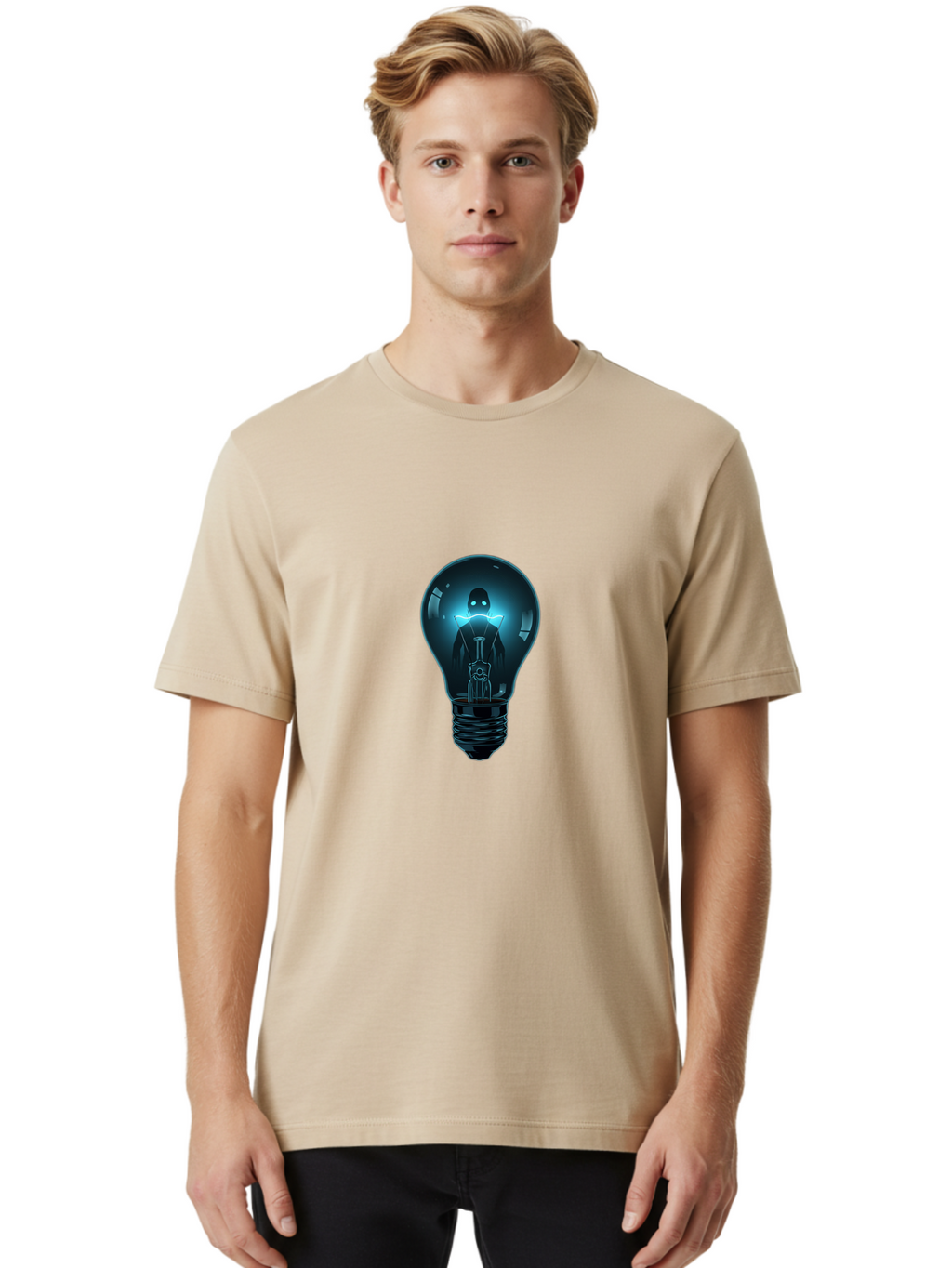 Gloomy-Figure-In-Bulb Men'S Graphic Tee, 100% Cotton, Comfortable Casual Summer Wear, Machine Washable, Vintage Camera, Old Camera, Antique Camera, Black Camera, Classic Photography, Photography Equipment, Nostalgic Device, Film Camera, Baf855