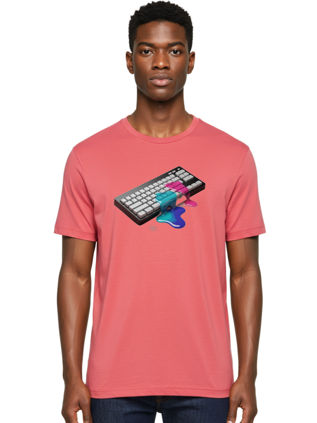 Keyboard-With-Paint-Dripping Men'S Graphic Tee, 100% Cotton, Comfortable Casual Summer Wear, Machine Washable, Vintage Camera, Old Camera, Antique Camera, Black Camera, Classic Photography, Photography Equipment, Nostalgic Device, Film Camera, Baf866