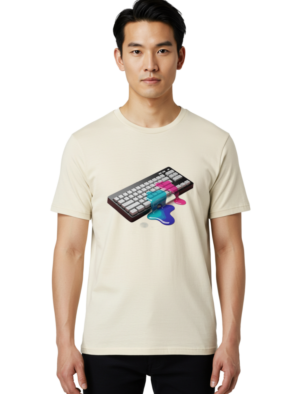 Keyboard-With-Paint-Dripping Men'S Graphic Tee, 100% Cotton, Comfortable Casual Summer Wear, Machine Washable, Vintage Camera, Old Camera, Antique Camera, Black Camera, Classic Photography, Photography Equipment, Nostalgic Device, Film Camera, Baf866