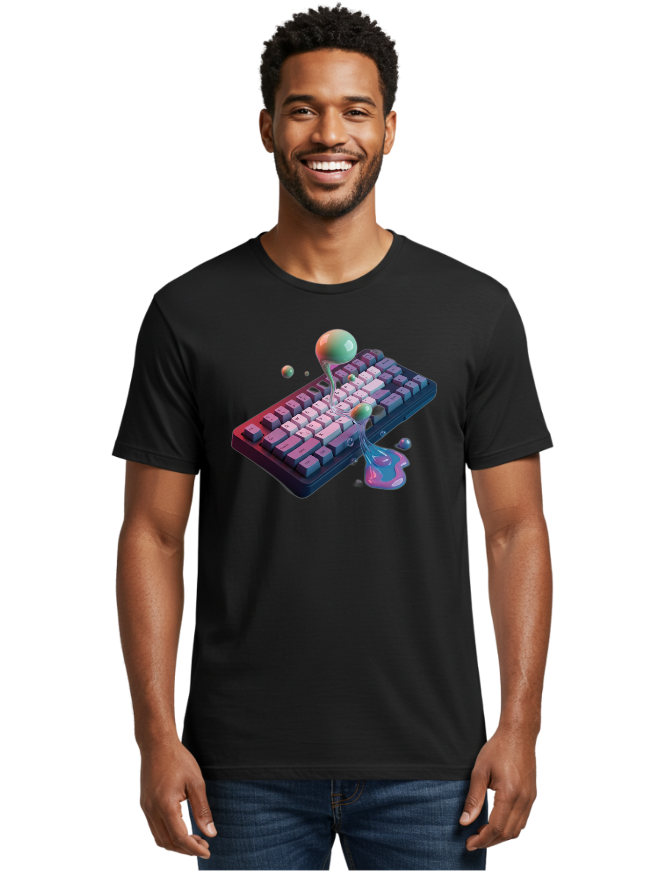 Melting-Keyboard-1 Men'S Graphic Tee, 100% Cotton, Comfortable Casual Summer Wear, Machine Washable, Vintage Camera, Old Camera, Antique Camera, Black Camera, Classic Photography, Photography Equipment, Nostalgic Device, Film Camera, Baf907