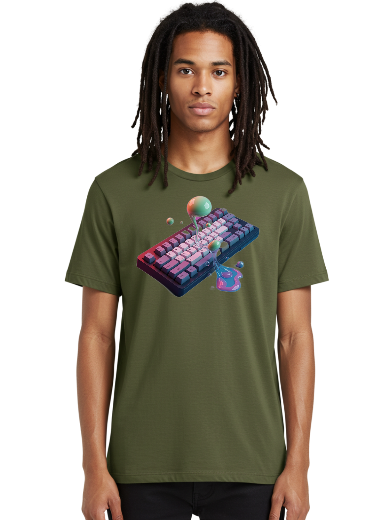 Melting-Keyboard-1 Men'S Graphic Tee, 100% Cotton, Comfortable Casual Summer Wear, Machine Washable, Vintage Camera, Old Camera, Antique Camera, Black Camera, Classic Photography, Photography Equipment, Nostalgic Device, Film Camera, Baf907