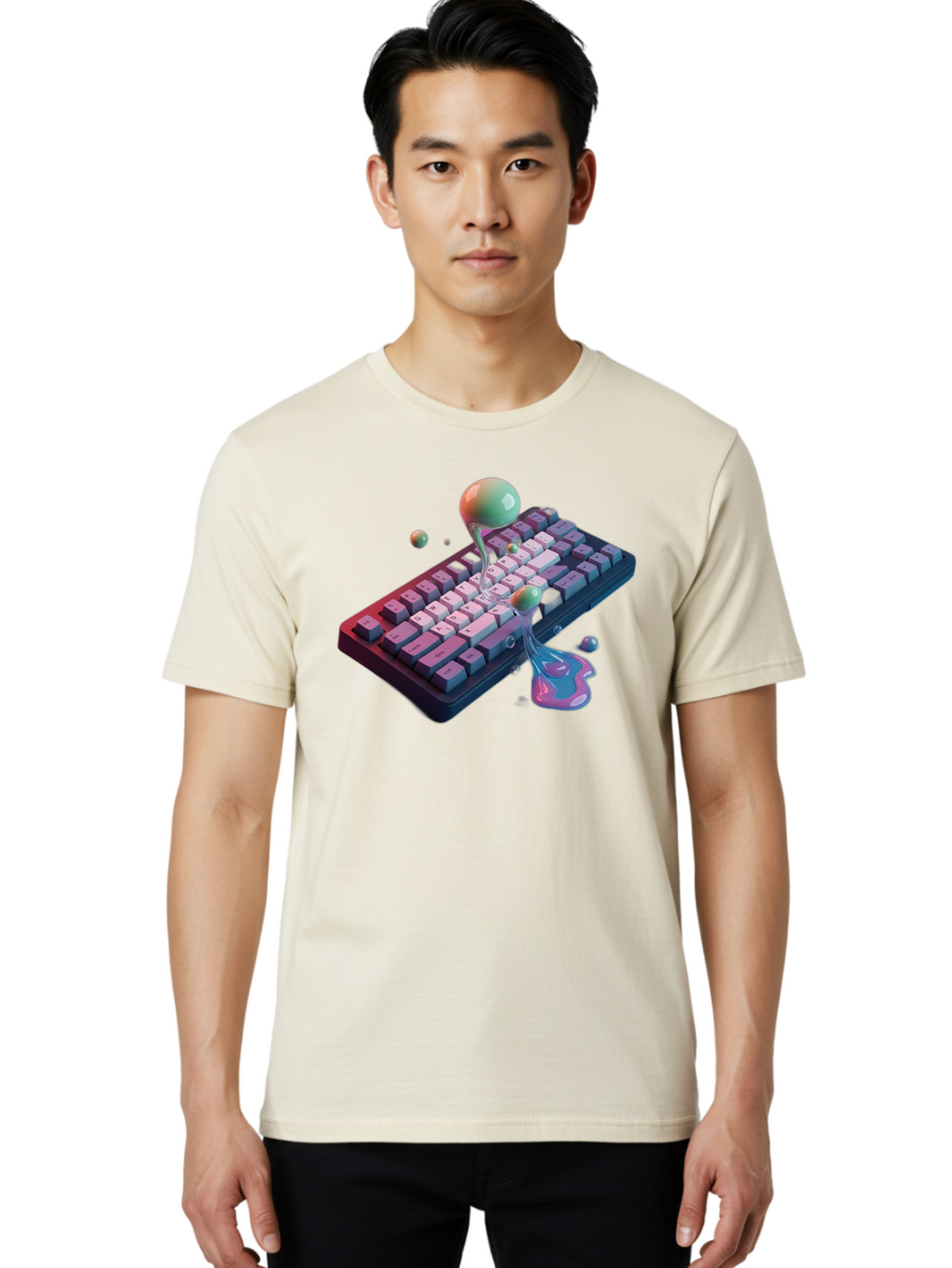 Melting-Keyboard-1 Men'S Graphic Tee, 100% Cotton, Comfortable Casual Summer Wear, Machine Washable, Vintage Camera, Old Camera, Antique Camera, Black Camera, Classic Photography, Photography Equipment, Nostalgic Device, Film Camera, Baf907