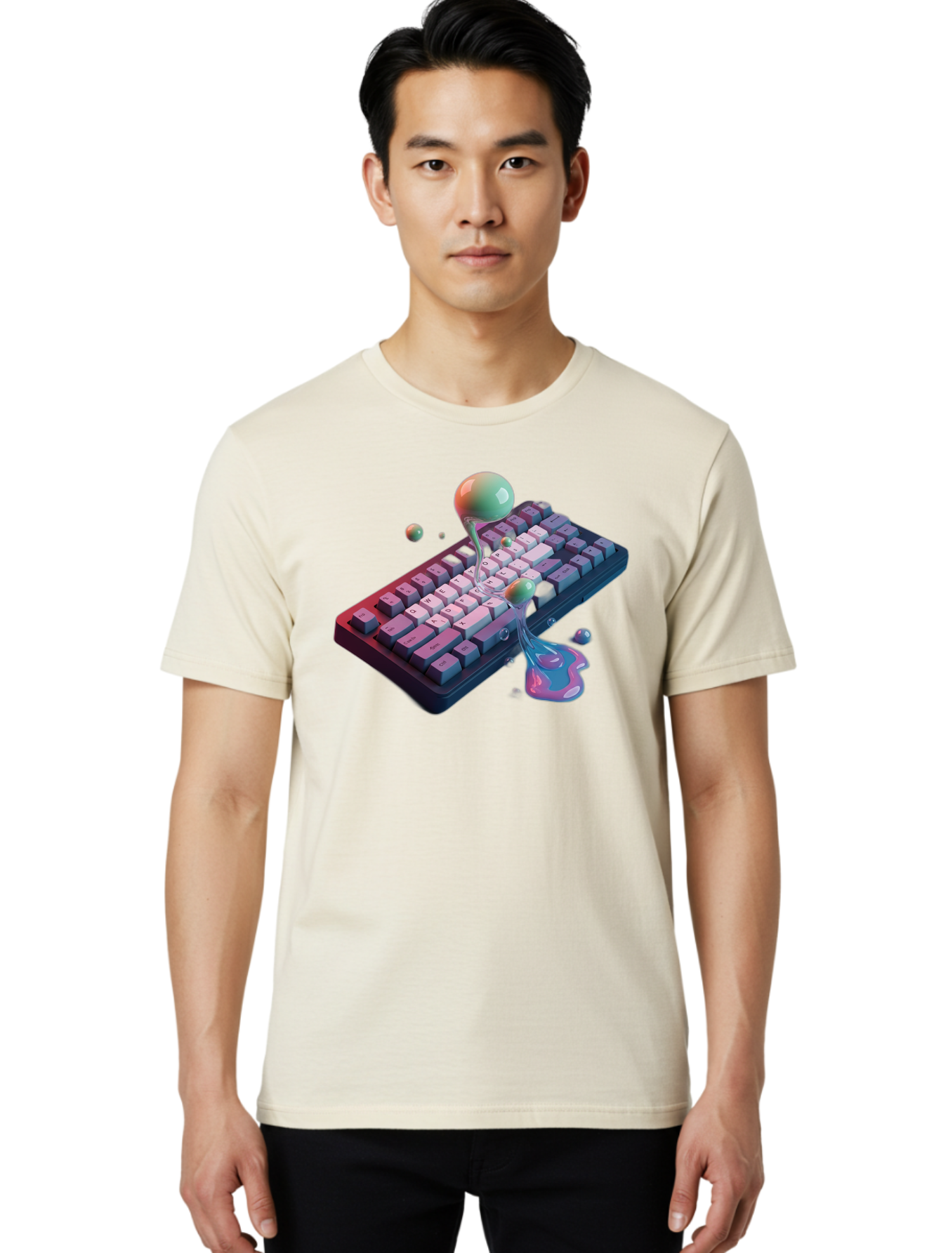 Melting-Keyboard-1 Men'S Graphic Tee, 100% Cotton, Comfortable Casual Summer Wear, Machine Washable, Vintage Camera, Old Camera, Antique Camera, Black Camera, Classic Photography, Photography Equipment, Nostalgic Device, Film Camera, Baf907