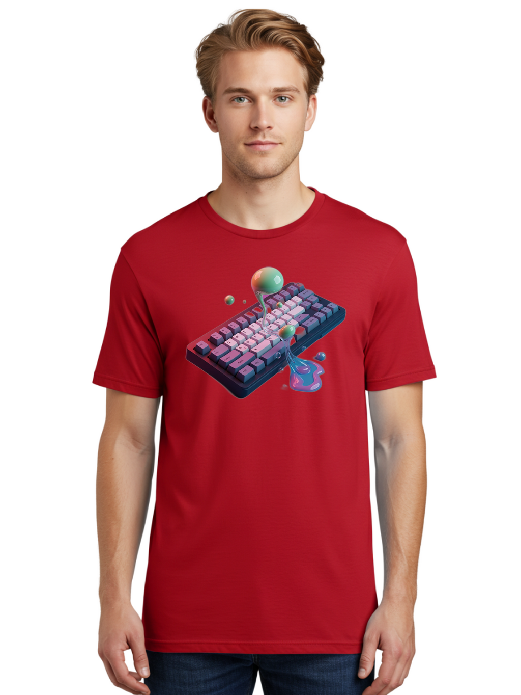 Melting-Keyboard-1 Men'S Graphic Tee, 100% Cotton, Comfortable Casual Summer Wear, Machine Washable, Vintage Camera, Old Camera, Antique Camera, Black Camera, Classic Photography, Photography Equipment, Nostalgic Device, Film Camera, Baf907