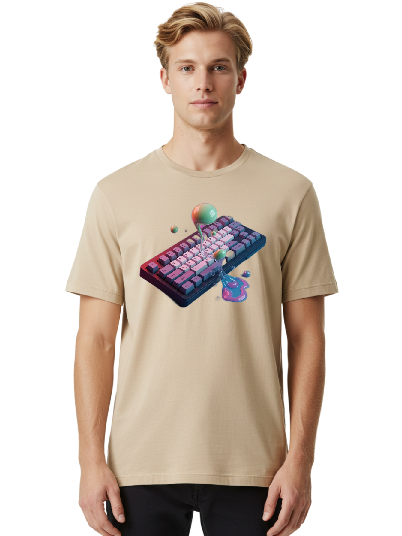 Melting-Keyboard-1 Men'S Graphic Tee, 100% Cotton, Comfortable Casual Summer Wear, Machine Washable, Vintage Camera, Old Camera, Antique Camera, Black Camera, Classic Photography, Photography Equipment, Nostalgic Device, Film Camera, Baf907