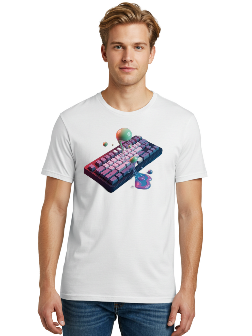 Melting-Keyboard-1 Men'S Graphic Tee, 100% Cotton, Comfortable Casual Summer Wear, Machine Washable, Vintage Camera, Old Camera, Antique Camera, Black Camera, Classic Photography, Photography Equipment, Nostalgic Device, Film Camera, Baf907