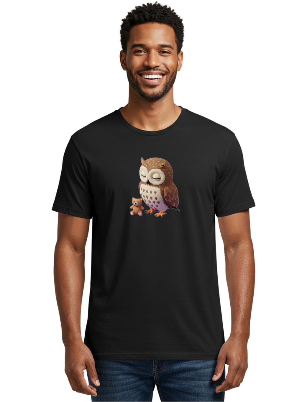 Owl-And-Teddy-1 Men'S Graphic Tee, 100% Cotton, Comfortable Casual Summer Wear, Machine Washable, Vintage Camera, Old Camera, Antique Camera, Black Camera, Classic Photography, Photography Equipment, Nostalgic Device, Film Camera, Camera Art Baf912