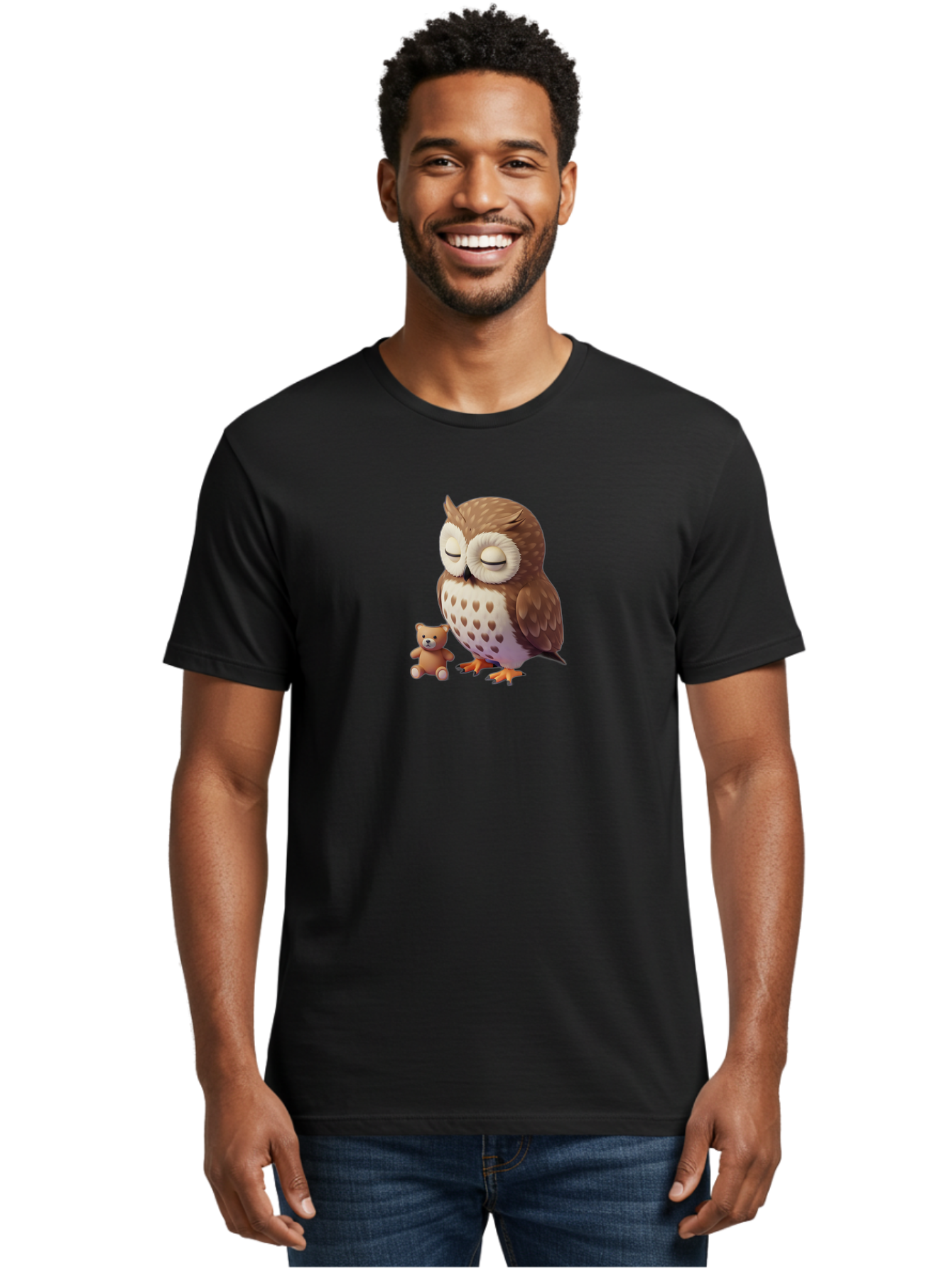 Owl-And-Teddy-1 Men'S Graphic Tee, 100% Cotton, Comfortable Casual Summer Wear, Machine Washable, Vintage Camera, Old Camera, Antique Camera, Black Camera, Classic Photography, Photography Equipment, Nostalgic Device, Film Camera, Camera Art Baf912