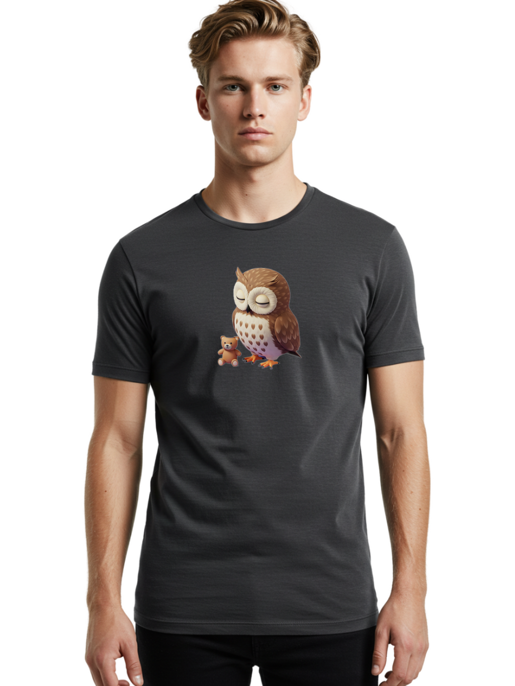 Owl-And-Teddy-1 Men'S Graphic Tee, 100% Cotton, Comfortable Casual Summer Wear, Machine Washable, Vintage Camera, Old Camera, Antique Camera, Black Camera, Classic Photography, Photography Equipment, Nostalgic Device, Film Camera, Camera Art Baf912