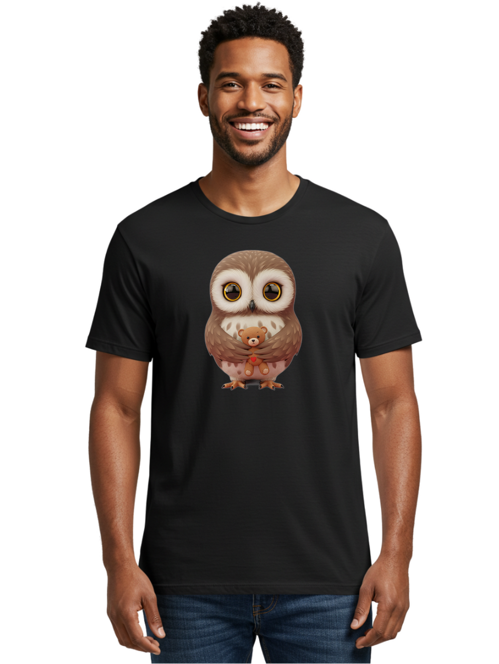 Owl-Embracing-Teddy-Bear Men'S Graphic Tee, 100% Cotton, Comfortable Casual Summer Wear, Machine Washable, Vintage Camera, Old Camera, Antique Camera, Black Camera, Classic Photography, Photography Equipment, Nostalgic Device, Film Camera, Baf917