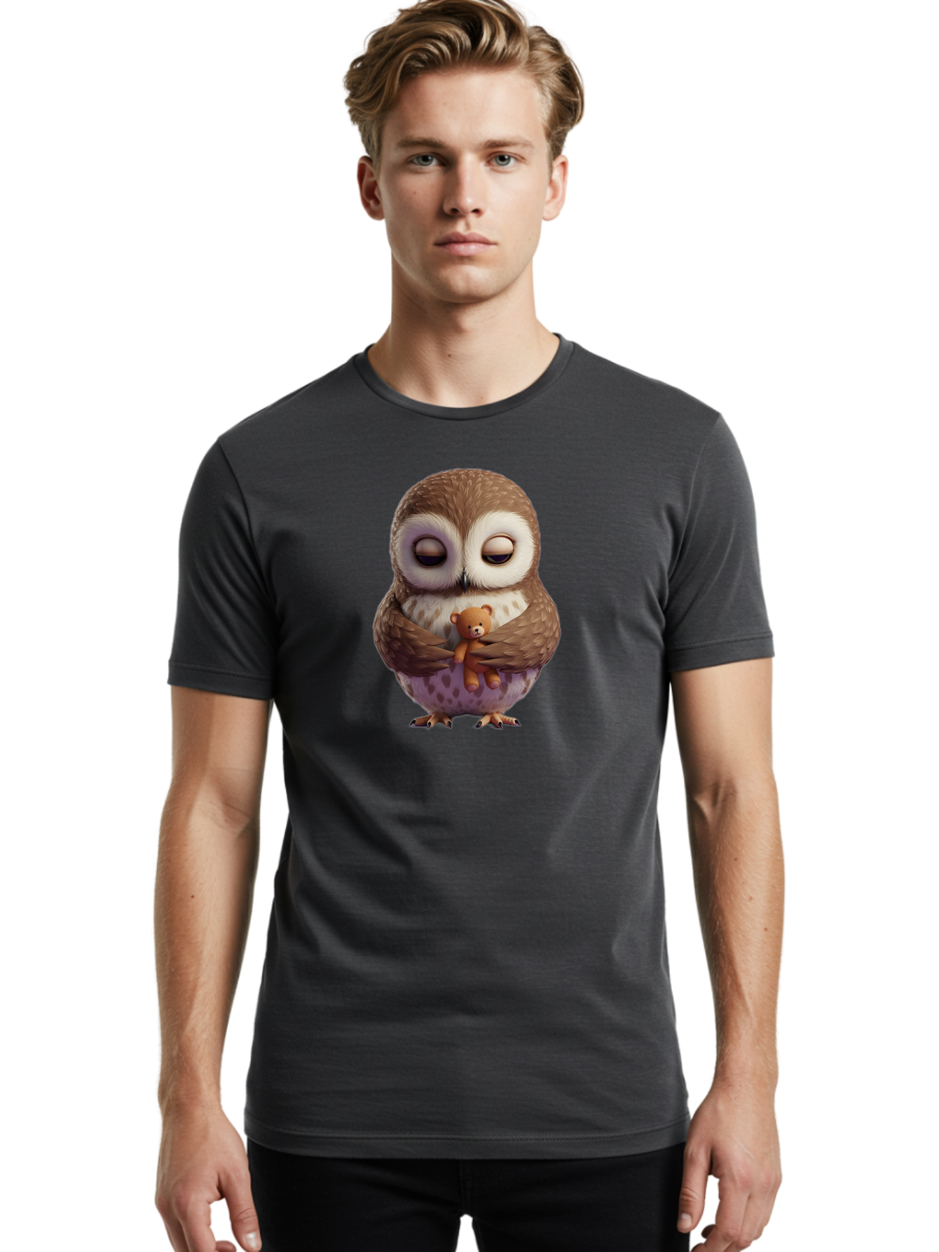 Owl-Hugging-Teddy-2 Men'S Graphic Tee, 100% Cotton, Comfortable Casual Summer Wear, Machine Washable, Vintage Camera, Old Camera, Antique Camera, Black Camera, Classic Photography, Photography Equipment, Nostalgic Device, Film Camera, Baf920