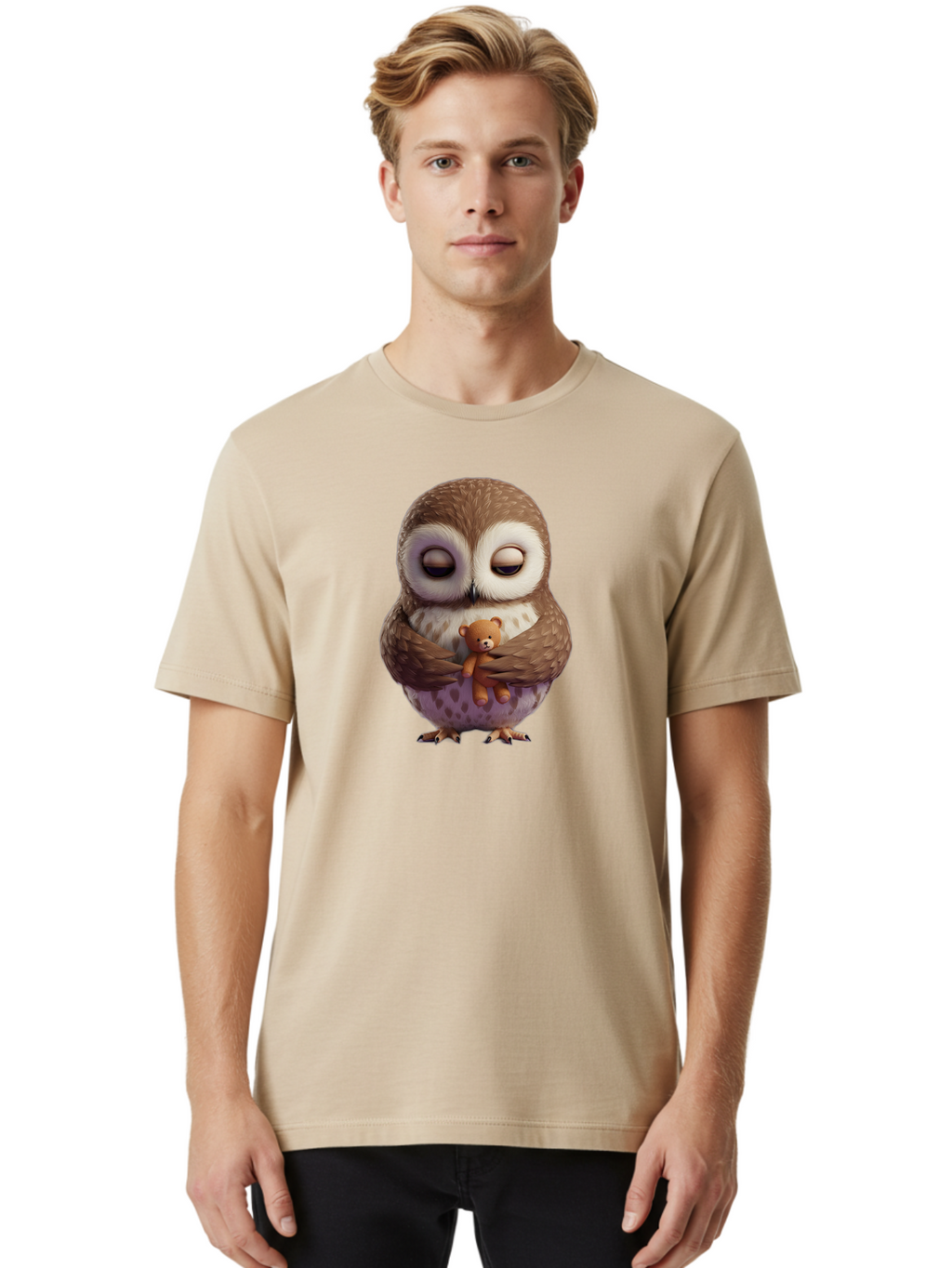Owl-Hugging-Teddy-2 Men'S Graphic Tee, 100% Cotton, Comfortable Casual Summer Wear, Machine Washable, Vintage Camera, Old Camera, Antique Camera, Black Camera, Classic Photography, Photography Equipment, Nostalgic Device, Film Camera, Baf920