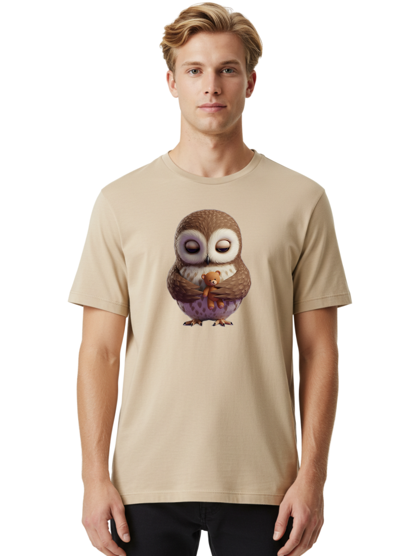 Owl-Hugging-Teddy-2 Men'S Graphic Tee, 100% Cotton, Comfortable Casual Summer Wear, Machine Washable, Vintage Camera, Old Camera, Antique Camera, Black Camera, Classic Photography, Photography Equipment, Nostalgic Device, Film Camera, Baf920