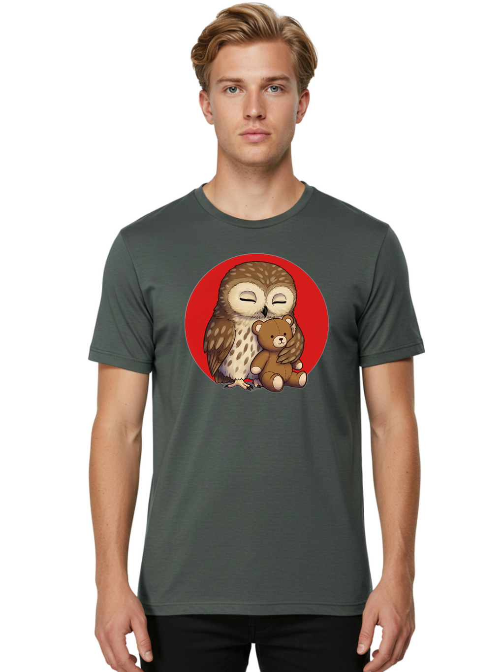 Owl-Hugging-Teddy-4 Men'S Graphic Tee, 100% Cotton, Comfortable Casual Summer Wear, Machine Washable, Vintage Camera, Old Camera, Antique Camera, Black Camera, Classic Photography, Photography Equipment, Nostalgic Device, Film Camera, Baf922
