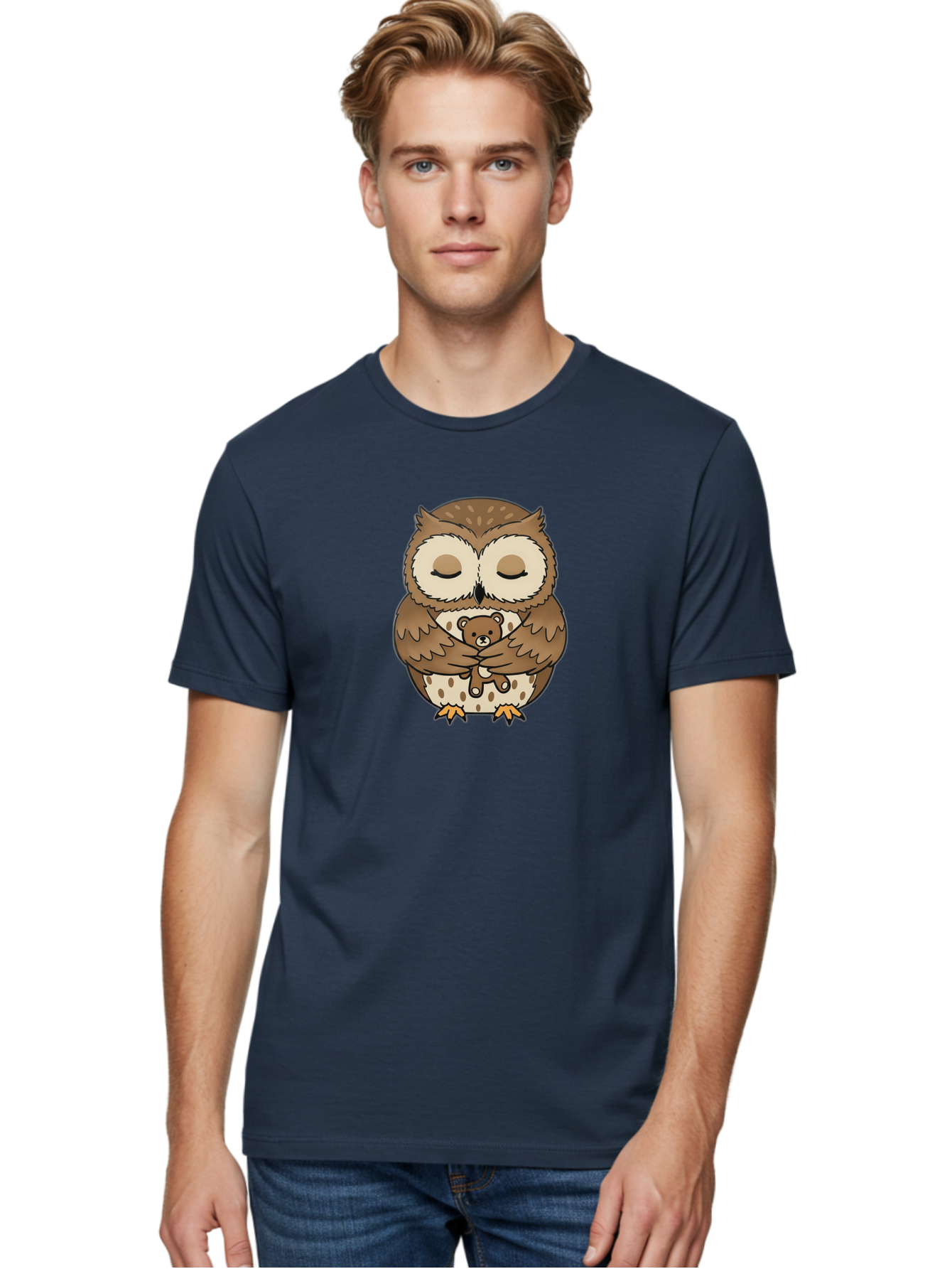 Owl-Hugging-Teddy-Bear-1 Men'S Graphic Tee, 100% Cotton, Comfortable Casual Summer Wear, Machine Washable, Vintage Camera, Old Camera, Antique Camera, Black Camera, Classic Photography, Photography Equipment, Nostalgic Device, Film Camera, Baf926