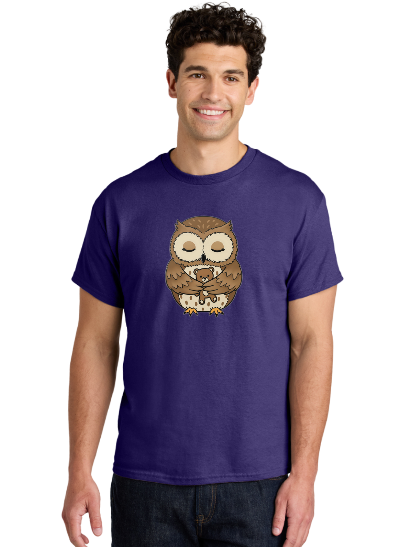 Owl-Hugging-Teddy-Bear-1 Men'S Graphic Tee, 100% Cotton, Comfortable Casual Summer Wear, Machine Washable, Vintage Camera, Old Camera, Antique Camera, Black Camera, Classic Photography, Photography Equipment, Nostalgic Device, Film Camera, Baf926