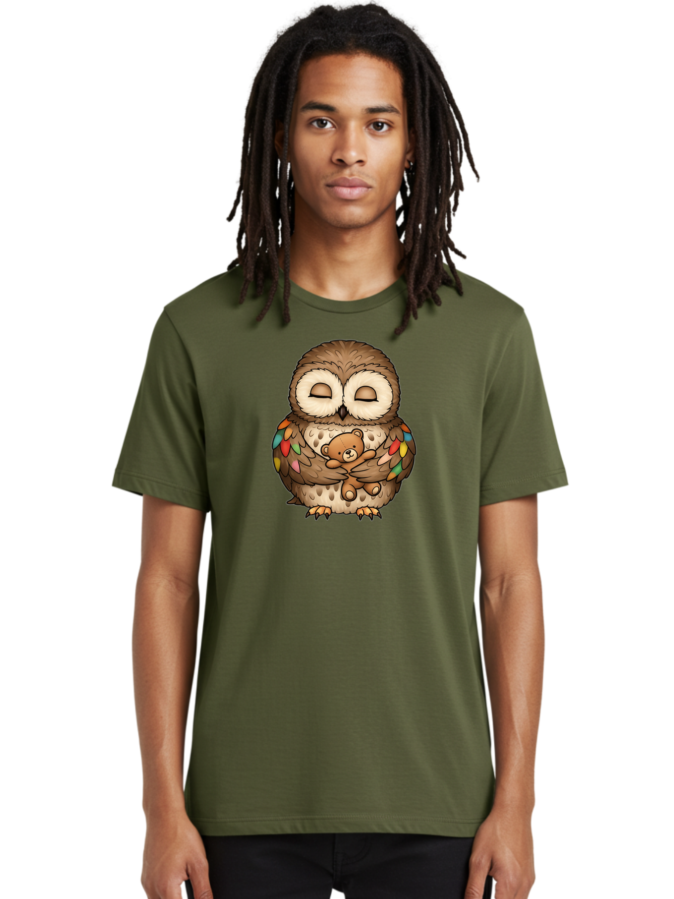 Owl-Hugging-Teddy Men'S Graphic Tee, 100% Cotton, Comfortable Casual Summer Wear, Machine Washable, Vintage Camera, Old Camera, Antique Camera, Black Camera, Classic Photography, Photography Equipment, Nostalgic Device, Film Camera, Camera Art Baf929