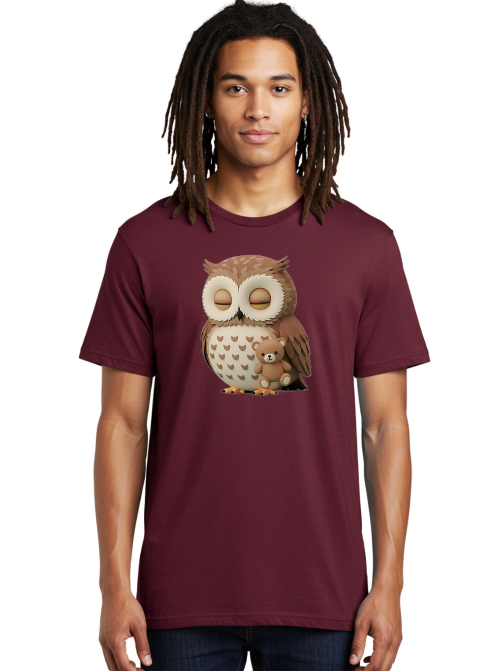 Owl-With-Teddy-1 Men'S Graphic Tee, 100% Cotton, Comfortable Casual Summer Wear, Machine Washable, Vintage Camera, Old Camera, Antique Camera, Black Camera, Classic Photography, Photography Equipment, Nostalgic Device, Film Camera, Camera Art Baf936