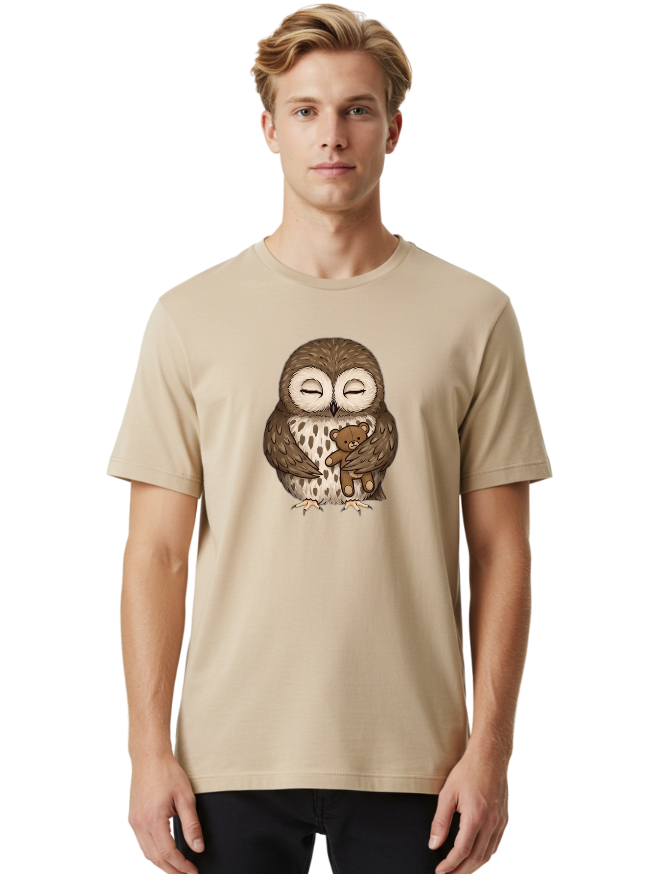Owl-With-Teddy-4 Men'S Graphic Tee, 100% Cotton, Comfortable Casual Summer Wear, Machine Washable, Vintage Camera, Old Camera, Antique Camera, Black Camera, Classic Photography, Photography Equipment, Nostalgic Device, Film Camera, Camera Art Baf939