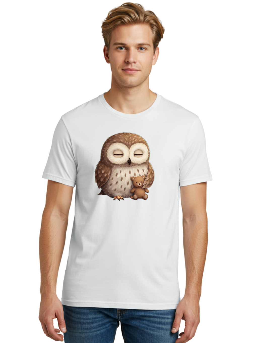 Owl-With-Teddy-Bear Men'S Graphic Tee, 100% Cotton, Comfortable Casual Summer Wear, Machine Washable, Vintage Camera, Old Camera, Antique Camera, Black Camera, Classic Photography, Photography Equipment, Nostalgic Device, Film Camera, Baf940