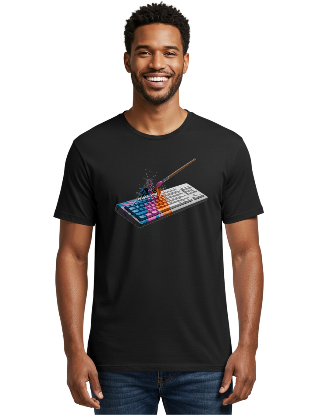 Paintbrush-Keyboard Men'S Graphic Tee, 100% Cotton, Comfortable Casual Summer Wear, Machine Washable, Vintage Camera, Old Camera, Antique Camera, Black Camera, Classic Photography, Photography Equipment, Nostalgic Device, Film Camera, Baf942