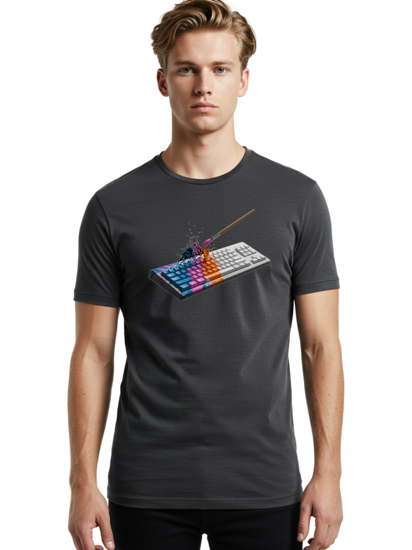 Paintbrush-Keyboard Men'S Graphic Tee, 100% Cotton, Comfortable Casual Summer Wear, Machine Washable, Vintage Camera, Old Camera, Antique Camera, Black Camera, Classic Photography, Photography Equipment, Nostalgic Device, Film Camera, Baf942