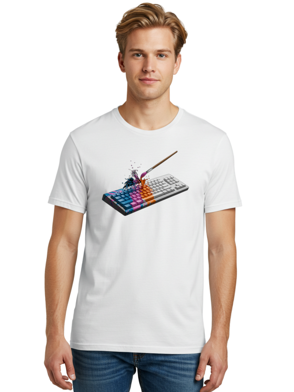 Paintbrush-Keyboard Men'S Graphic Tee, 100% Cotton, Comfortable Casual Summer Wear, Machine Washable, Vintage Camera, Old Camera, Antique Camera, Black Camera, Classic Photography, Photography Equipment, Nostalgic Device, Film Camera, Baf942
