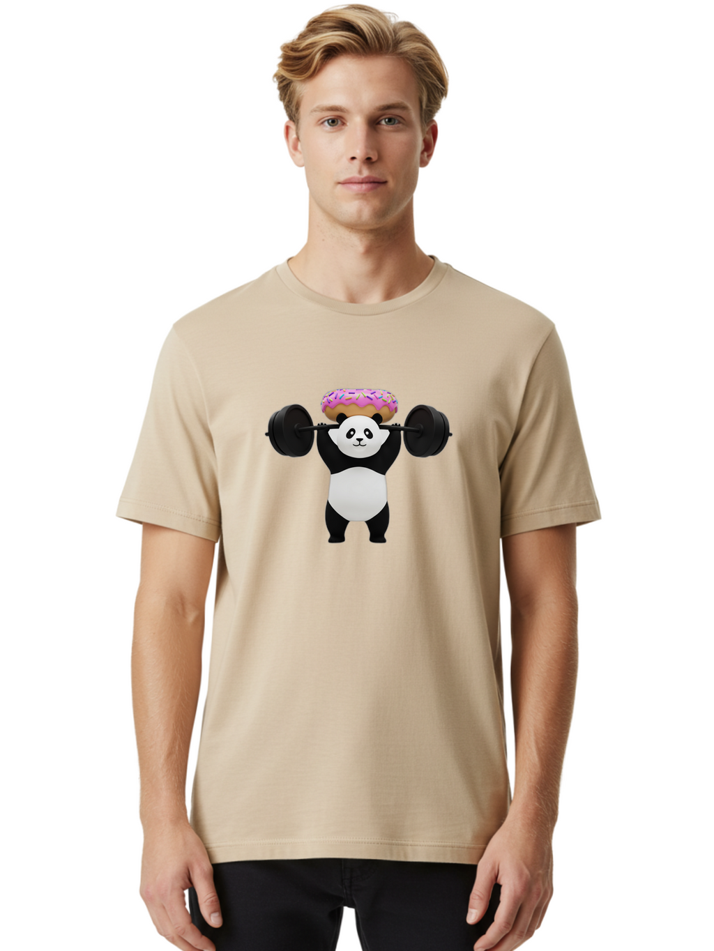 Panda-Lifting-Barbell-1 Men'S Graphic Tee, 100% Cotton, Comfortable Casual Summer Wear, Machine Washable, Vintage Camera, Old Camera, Antique Camera, Black Camera, Classic Photography, Photography Equipment, Nostalgic Device, Film Camera, Baf944