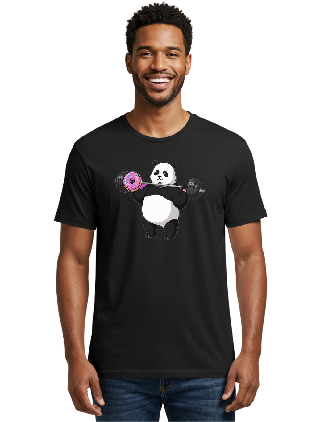 Panda-Lifting-Donut Men'S Graphic Tee, 100% Cotton, Comfortable Casual Summer Wear, Machine Washable, Vintage Camera, Old Camera, Antique Camera, Black Camera, Classic Photography, Photography Equipment, Nostalgic Device, Film Camera, Baf947