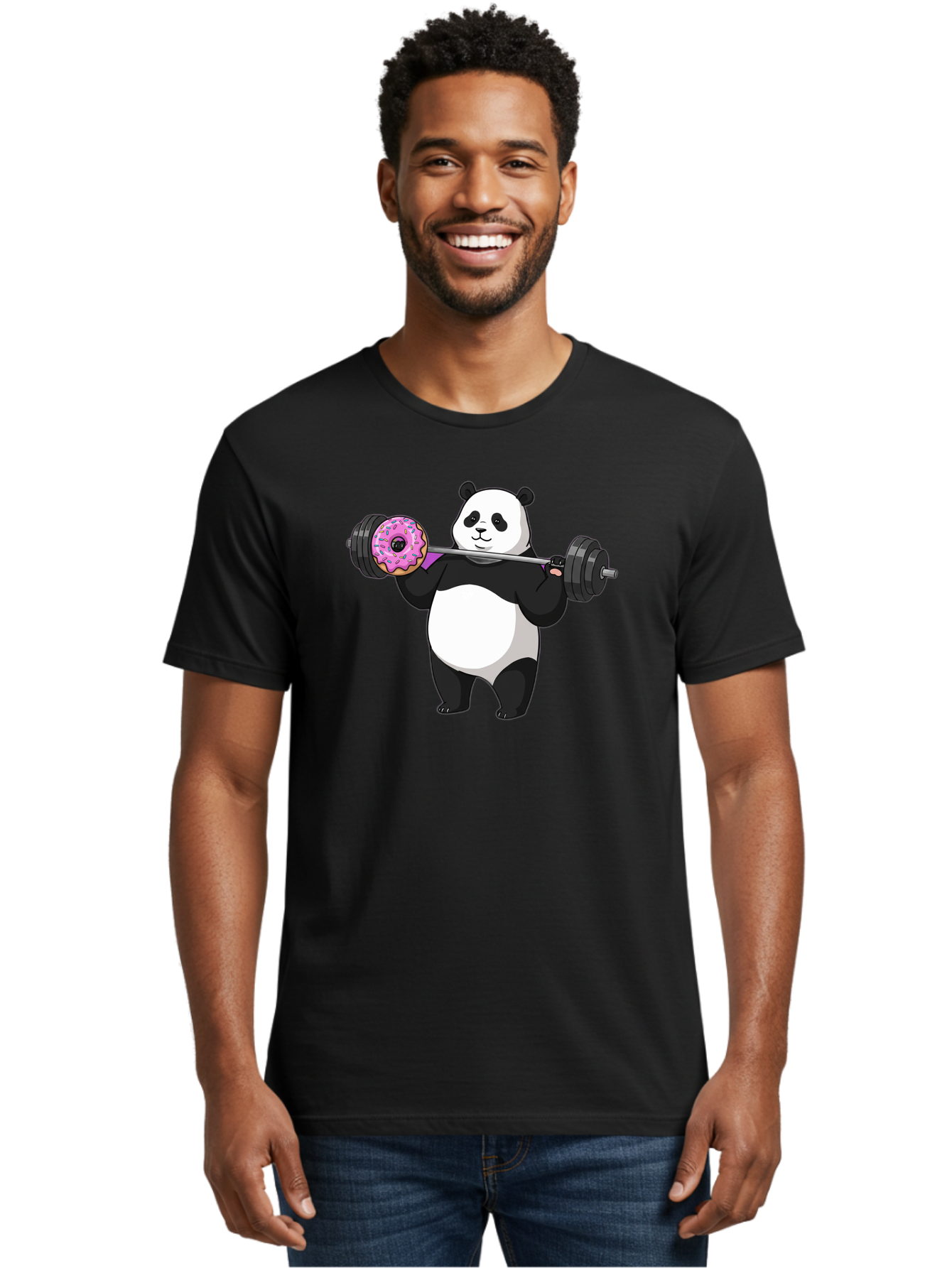 Panda-Lifting-Donut Men'S Graphic Tee, 100% Cotton, Comfortable Casual Summer Wear, Machine Washable, Vintage Camera, Old Camera, Antique Camera, Black Camera, Classic Photography, Photography Equipment, Nostalgic Device, Film Camera, Baf947
