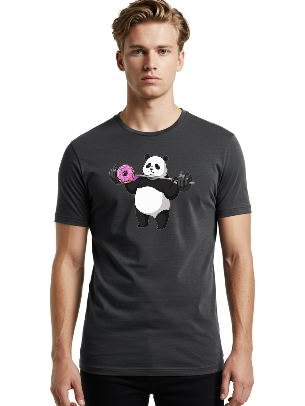 Panda-Lifting-Donut Men'S Graphic Tee, 100% Cotton, Comfortable Casual Summer Wear, Machine Washable, Vintage Camera, Old Camera, Antique Camera, Black Camera, Classic Photography, Photography Equipment, Nostalgic Device, Film Camera, Baf947