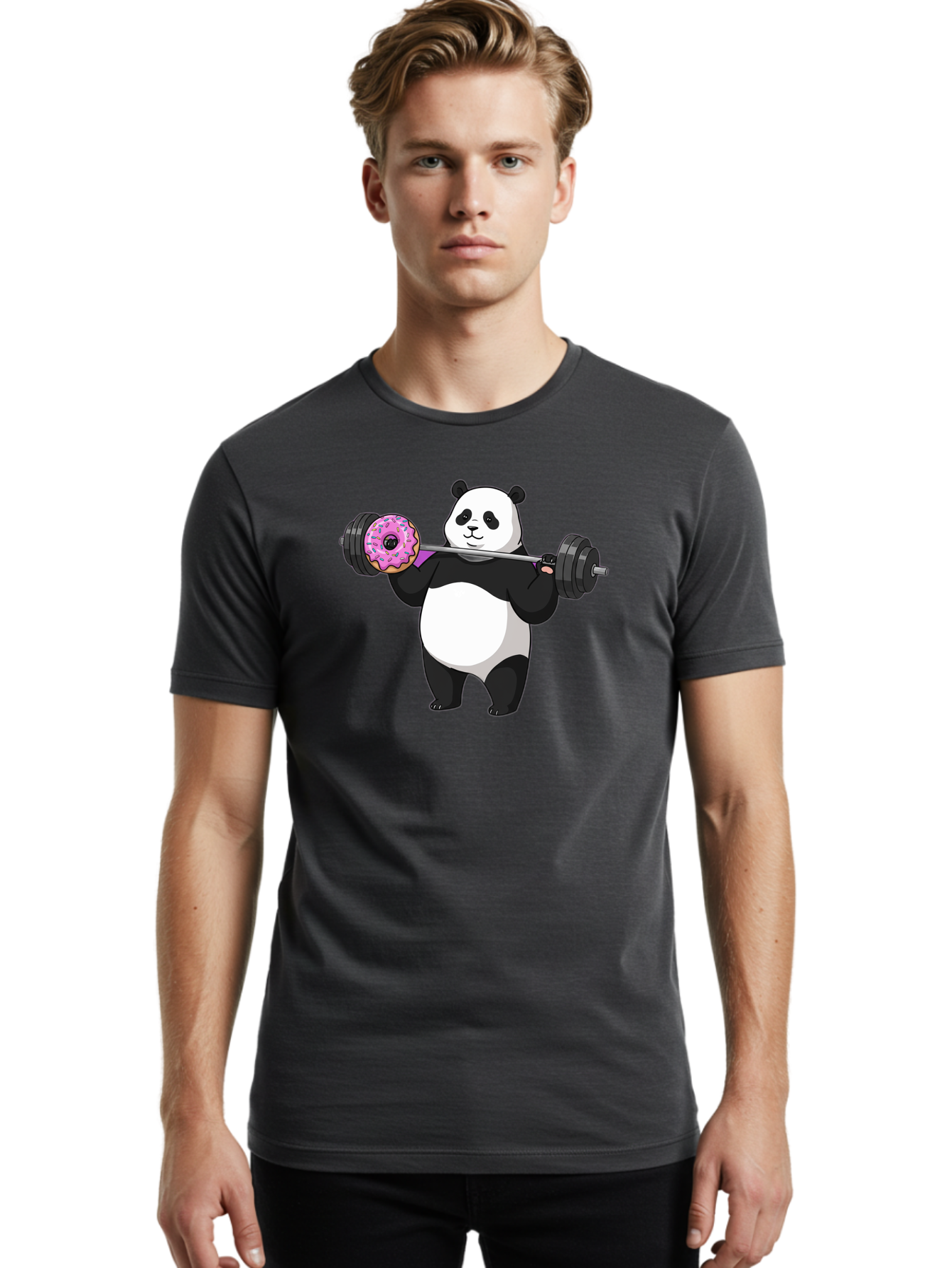 Panda-Lifting-Donut Men'S Graphic Tee, 100% Cotton, Comfortable Casual Summer Wear, Machine Washable, Vintage Camera, Old Camera, Antique Camera, Black Camera, Classic Photography, Photography Equipment, Nostalgic Device, Film Camera, Baf947