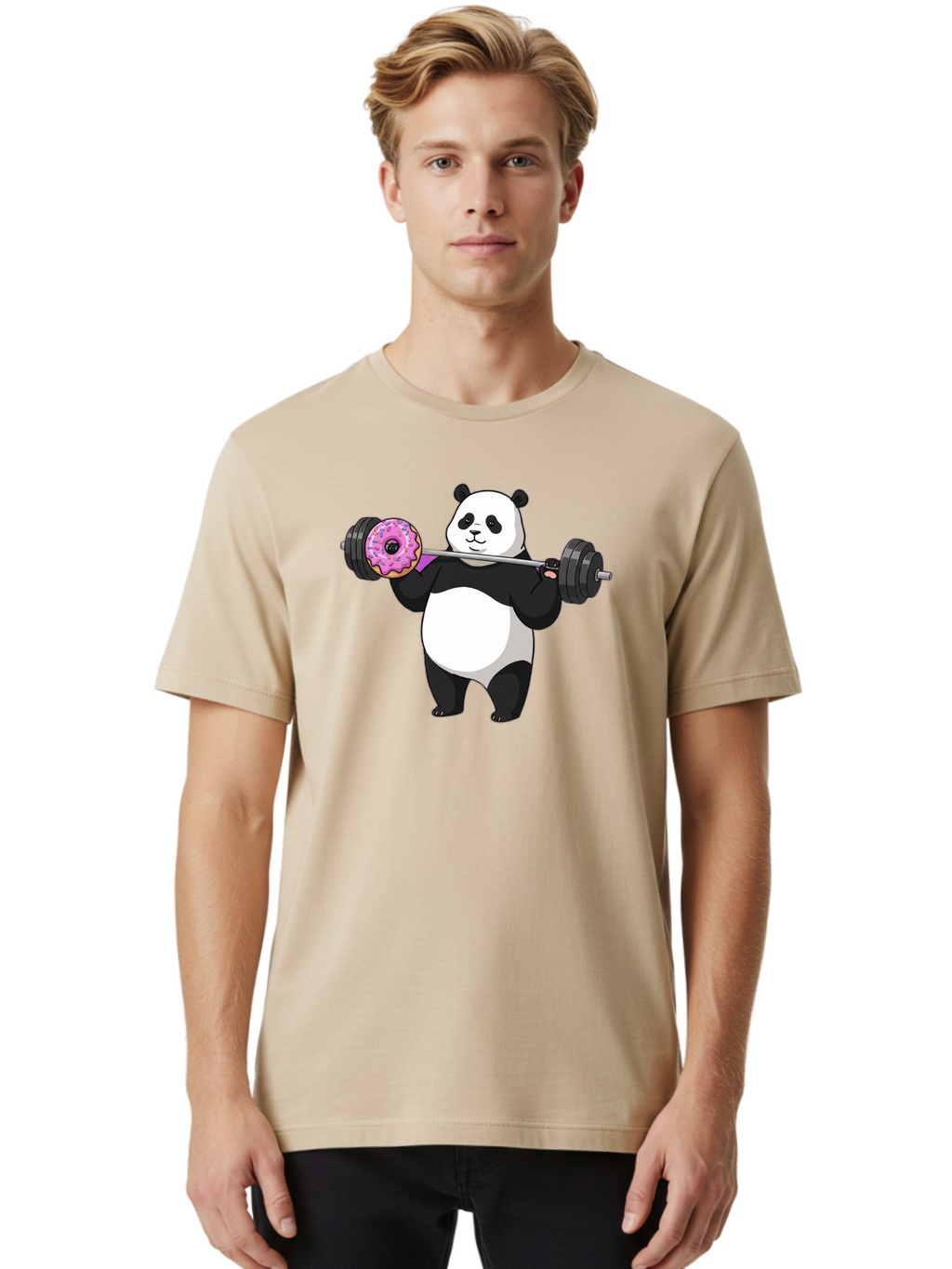 Panda-Lifting-Donut Men'S Graphic Tee, 100% Cotton, Comfortable Casual Summer Wear, Machine Washable, Vintage Camera, Old Camera, Antique Camera, Black Camera, Classic Photography, Photography Equipment, Nostalgic Device, Film Camera, Baf947