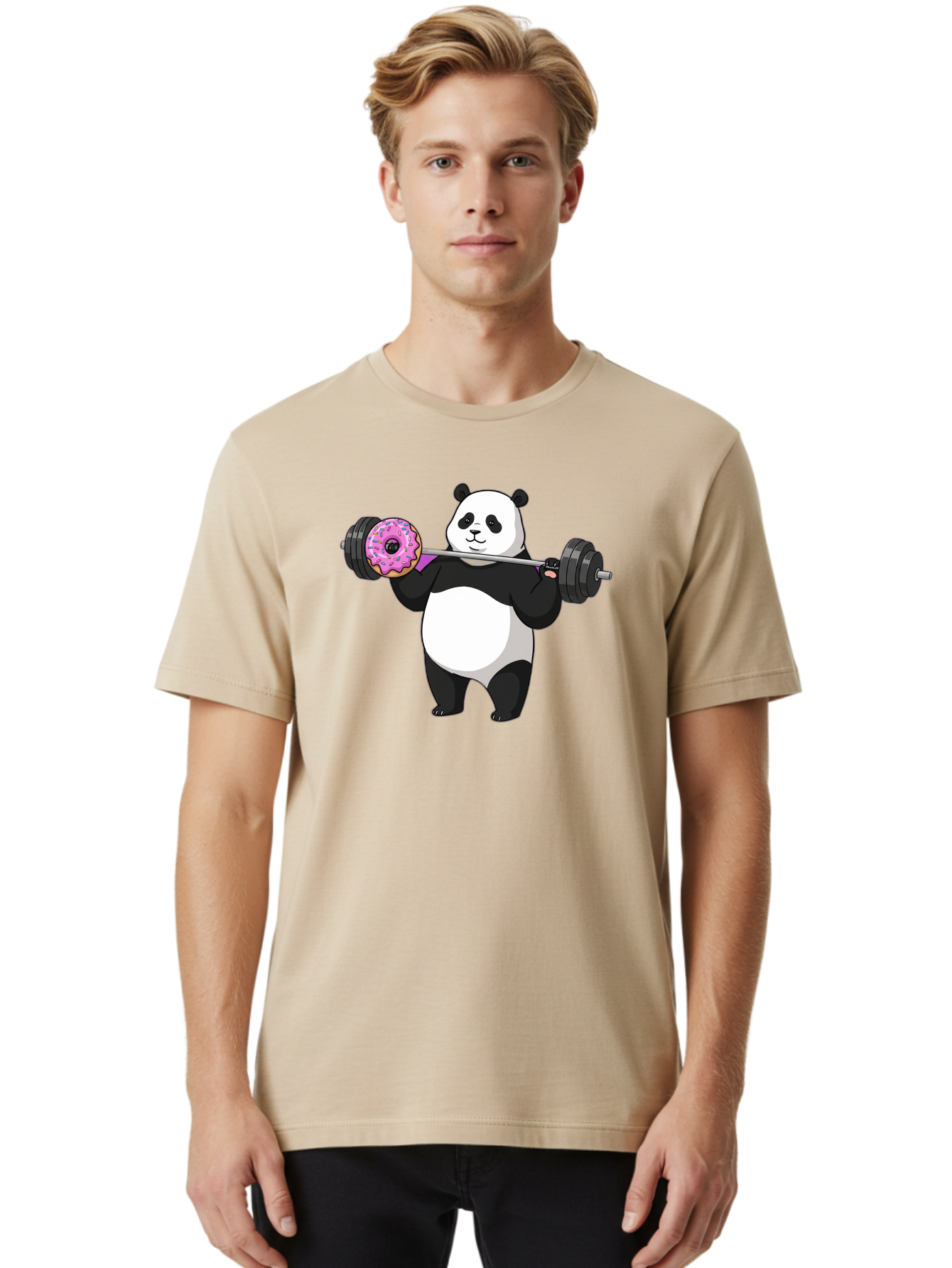 Panda-Lifting-Donut Men'S Graphic Tee, 100% Cotton, Comfortable Casual Summer Wear, Machine Washable, Vintage Camera, Old Camera, Antique Camera, Black Camera, Classic Photography, Photography Equipment, Nostalgic Device, Film Camera, Baf947