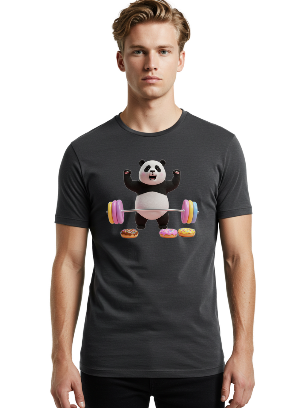 Panda-Lifting-Donuts-1 Men'S Graphic Tee, 100% Cotton, Comfortable Casual Summer Wear, Machine Washable, Vintage Camera, Old Camera, Antique Camera, Black Camera, Classic Photography, Photography Equipment, Nostalgic Device, Film Camera, Baf948