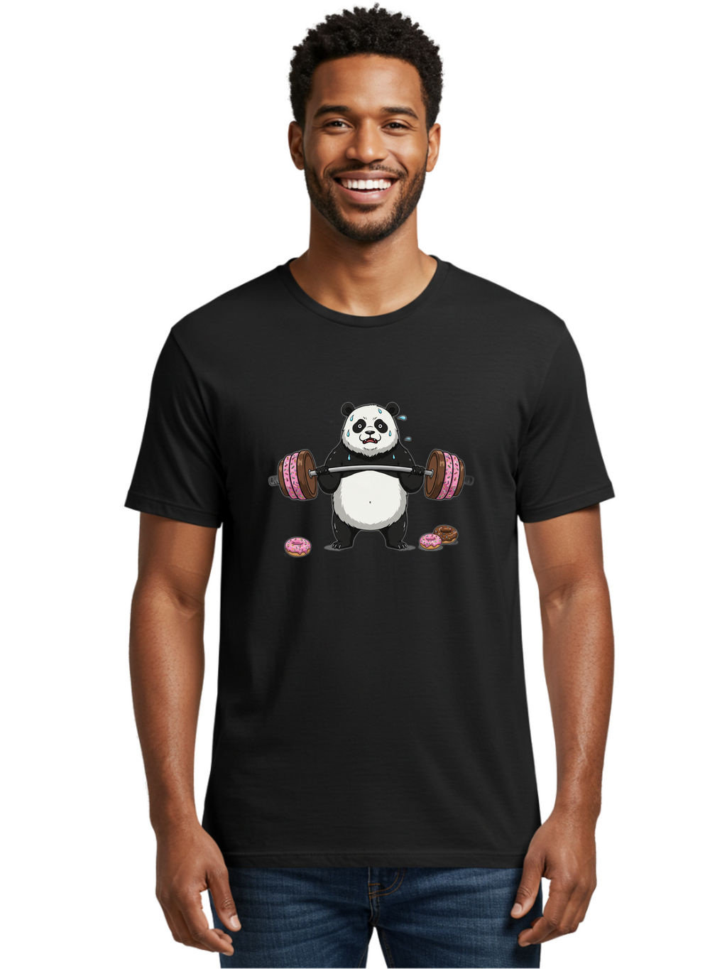 Panda-Lifting-Donuts-2 Men'S Graphic Tee, 100% Cotton, Comfortable Casual Summer Wear, Machine Washable, Vintage Camera, Old Camera, Antique Camera, Black Camera, Classic Photography, Photography Equipment, Nostalgic Device, Film Camera, Baf949