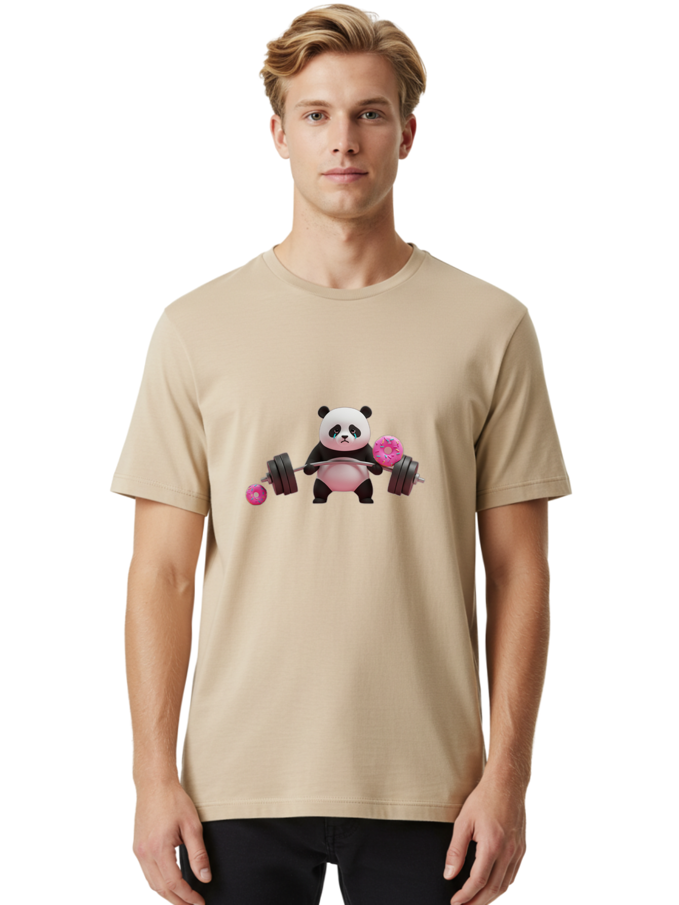 Panda-Lifting-Donuts Men'S Graphic Tee, 100% Cotton, Comfortable Casual Summer Wear, Machine Washable, Vintage Camera, Old Camera, Antique Camera, Black Camera, Classic Photography, Photography Equipment, Nostalgic Device, Film Camera, Baf952