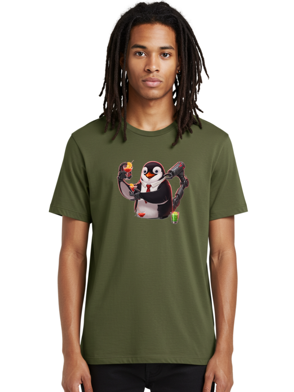Penguin-Bartender-2 Men'S Graphic Tee, 100% Cotton, Comfortable Casual Summer Wear, Machine Washable, Vintage Camera, Old Camera, Antique Camera, Black Camera, Classic Photography, Photography Equipment, Nostalgic Device, Film Camera, Baf972