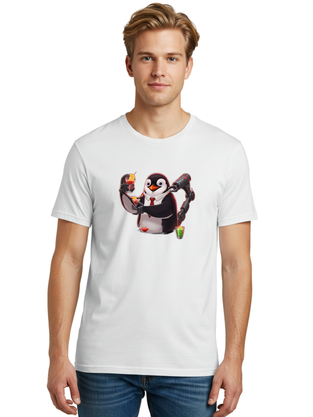 Penguin-Bartender-2 Men'S Graphic Tee, 100% Cotton, Comfortable Casual Summer Wear, Machine Washable, Vintage Camera, Old Camera, Antique Camera, Black Camera, Classic Photography, Photography Equipment, Nostalgic Device, Film Camera, Baf972
