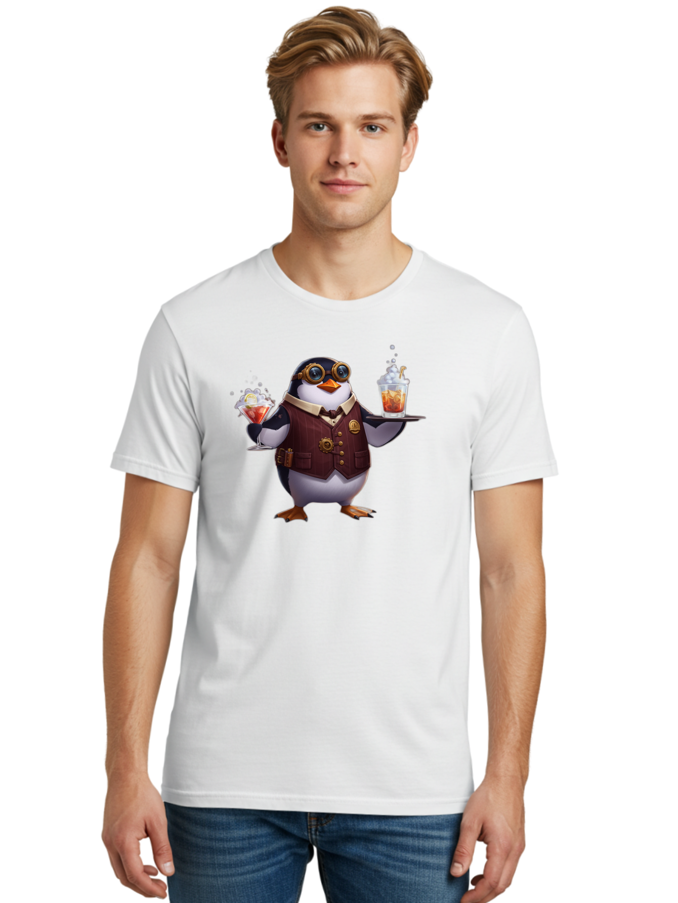 Penguin-Bartender-3 Men'S Graphic Tee, 100% Cotton, Comfortable Casual Summer Wear, Machine Washable, Vintage Camera, Old Camera, Antique Camera, Black Camera, Classic Photography, Photography Equipment, Nostalgic Device, Film Camera, Baf973