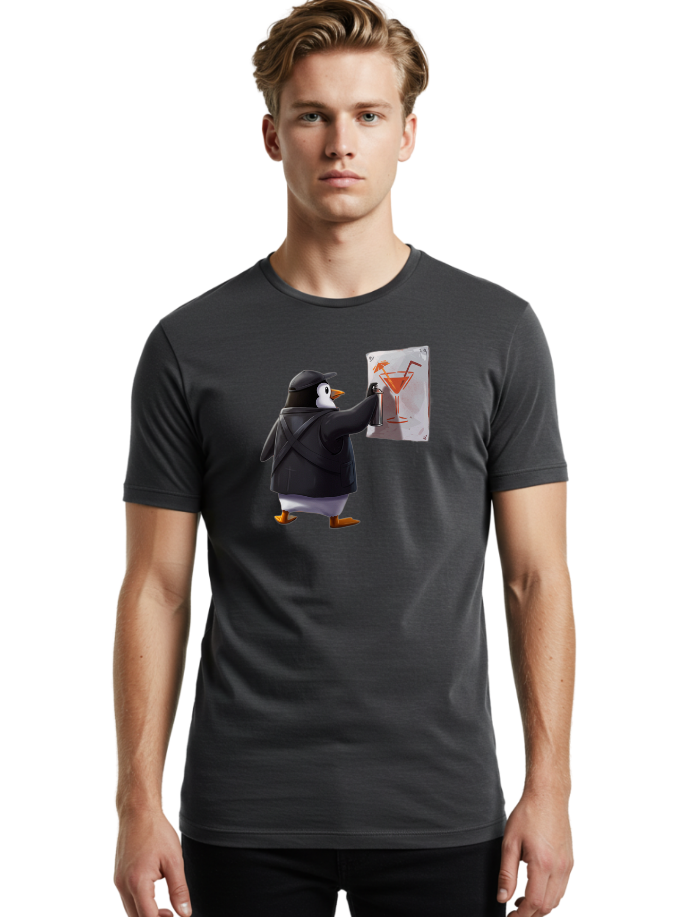 Penguin-Bartender-5 Men'S Graphic Tee, 100% Cotton, Comfortable Casual Summer Wear, Machine Washable, Vintage Camera, Old Camera, Antique Camera, Black Camera, Classic Photography, Photography Equipment, Nostalgic Device, Film Camera, Baf975