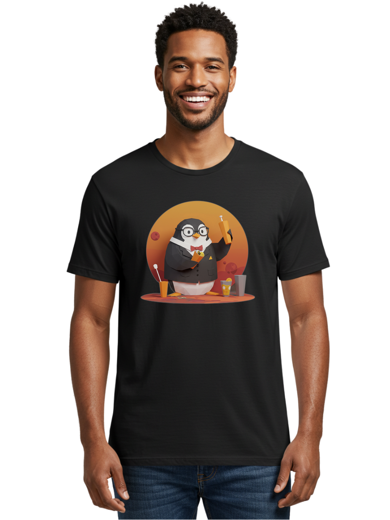 Penguin-Bartender-7 Men'S Graphic Tee, 100% Cotton, Comfortable Casual Summer Wear, Machine Washable, Vintage Camera, Old Camera, Antique Camera, Black Camera, Classic Photography, Photography Equipment, Nostalgic Device, Film Camera, Baf977