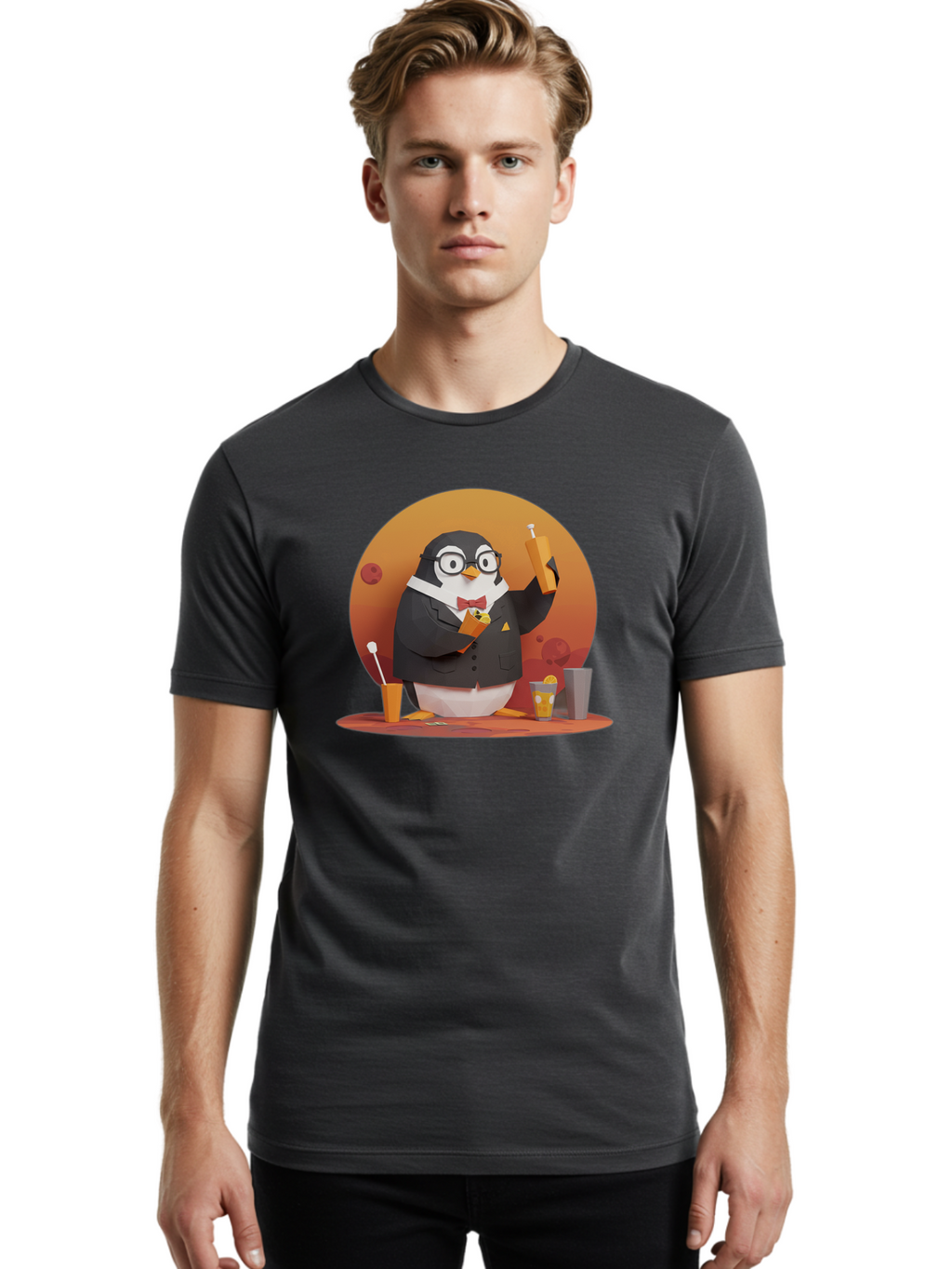 Penguin-Bartender-7 Men'S Graphic Tee, 100% Cotton, Comfortable Casual Summer Wear, Machine Washable, Vintage Camera, Old Camera, Antique Camera, Black Camera, Classic Photography, Photography Equipment, Nostalgic Device, Film Camera, Baf977