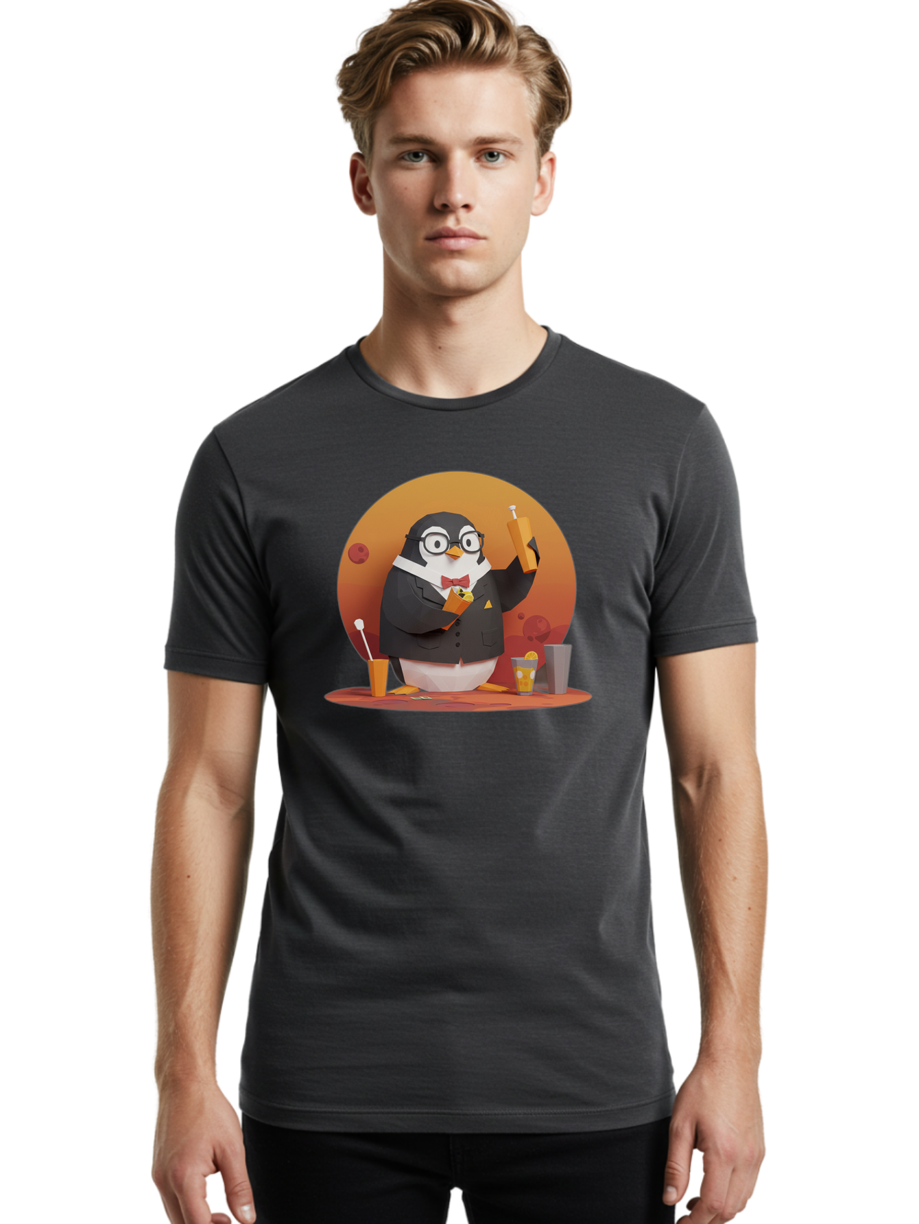 Penguin-Bartender-7 Men'S Graphic Tee, 100% Cotton, Comfortable Casual Summer Wear, Machine Washable, Vintage Camera, Old Camera, Antique Camera, Black Camera, Classic Photography, Photography Equipment, Nostalgic Device, Film Camera, Baf977