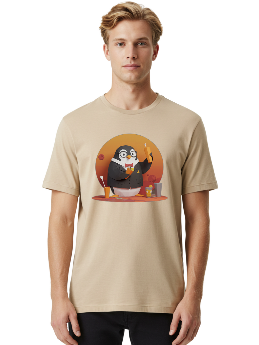 Penguin-Bartender-7 Men'S Graphic Tee, 100% Cotton, Comfortable Casual Summer Wear, Machine Washable, Vintage Camera, Old Camera, Antique Camera, Black Camera, Classic Photography, Photography Equipment, Nostalgic Device, Film Camera, Baf977