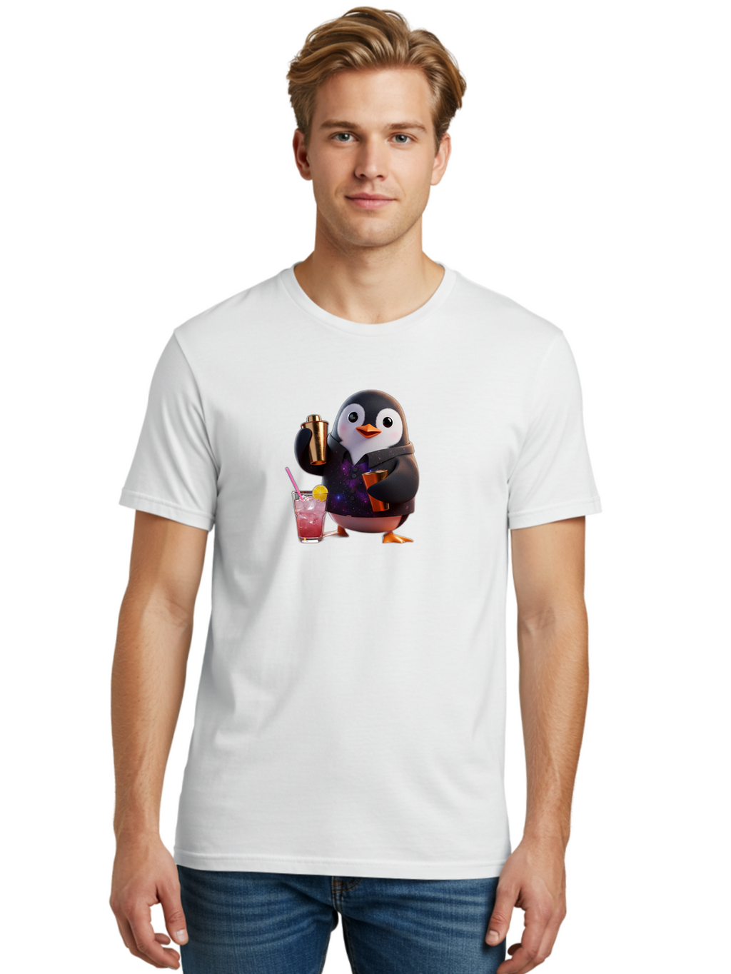 Penguin-Bartender-8 Men'S Graphic Tee, 100% Cotton, Comfortable Casual Summer Wear, Machine Washable, Vintage Camera, Old Camera, Antique Camera, Black Camera, Classic Photography, Photography Equipment, Nostalgic Device, Film Camera, Baf978